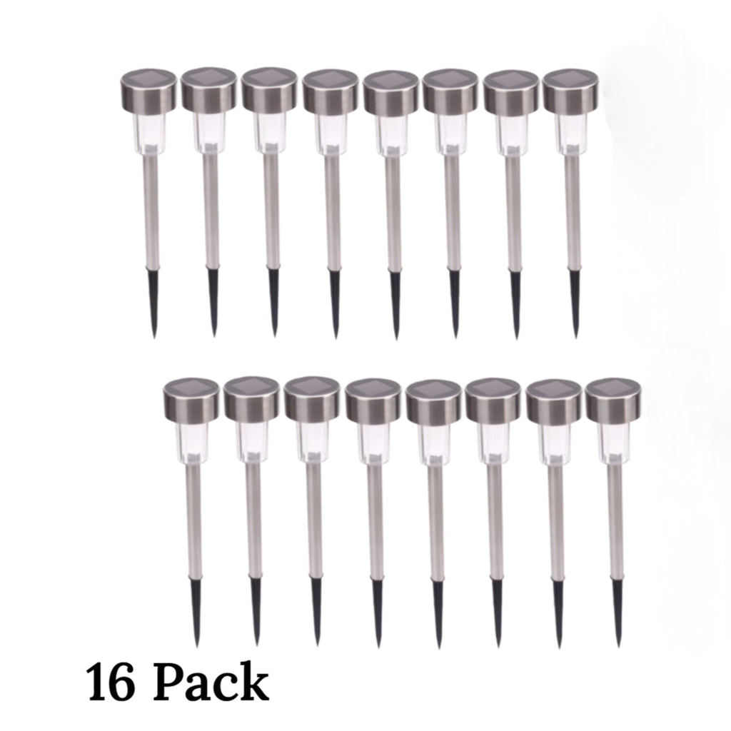 16 Pack - Stainless Steel Solar Pathway Lights – Waterproof LED Garden Stakes