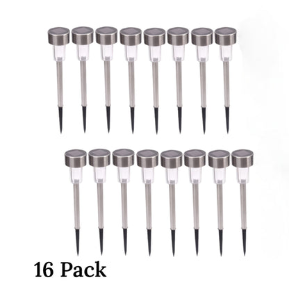 16 Pack - Stainless Steel Solar Pathway Lights – Waterproof LED Garden Stakes