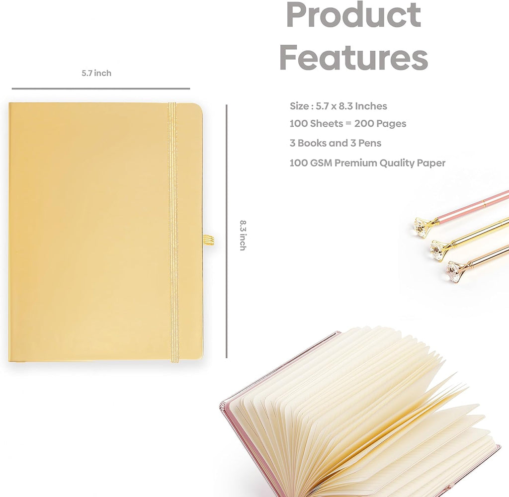 3-Pack Girls Journal Set with Pens – Hardcover Notebooks & Gift Box – 200 Pages Each