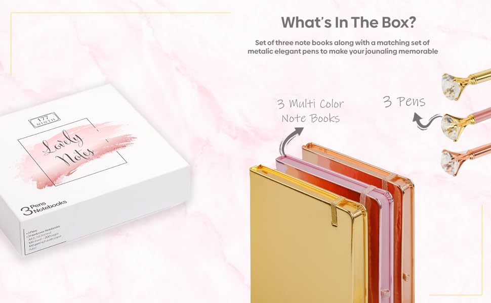 3-Pack Girls Journal Set with Pens – Hardcover Notebooks & Gift Box – 200 Pages Each