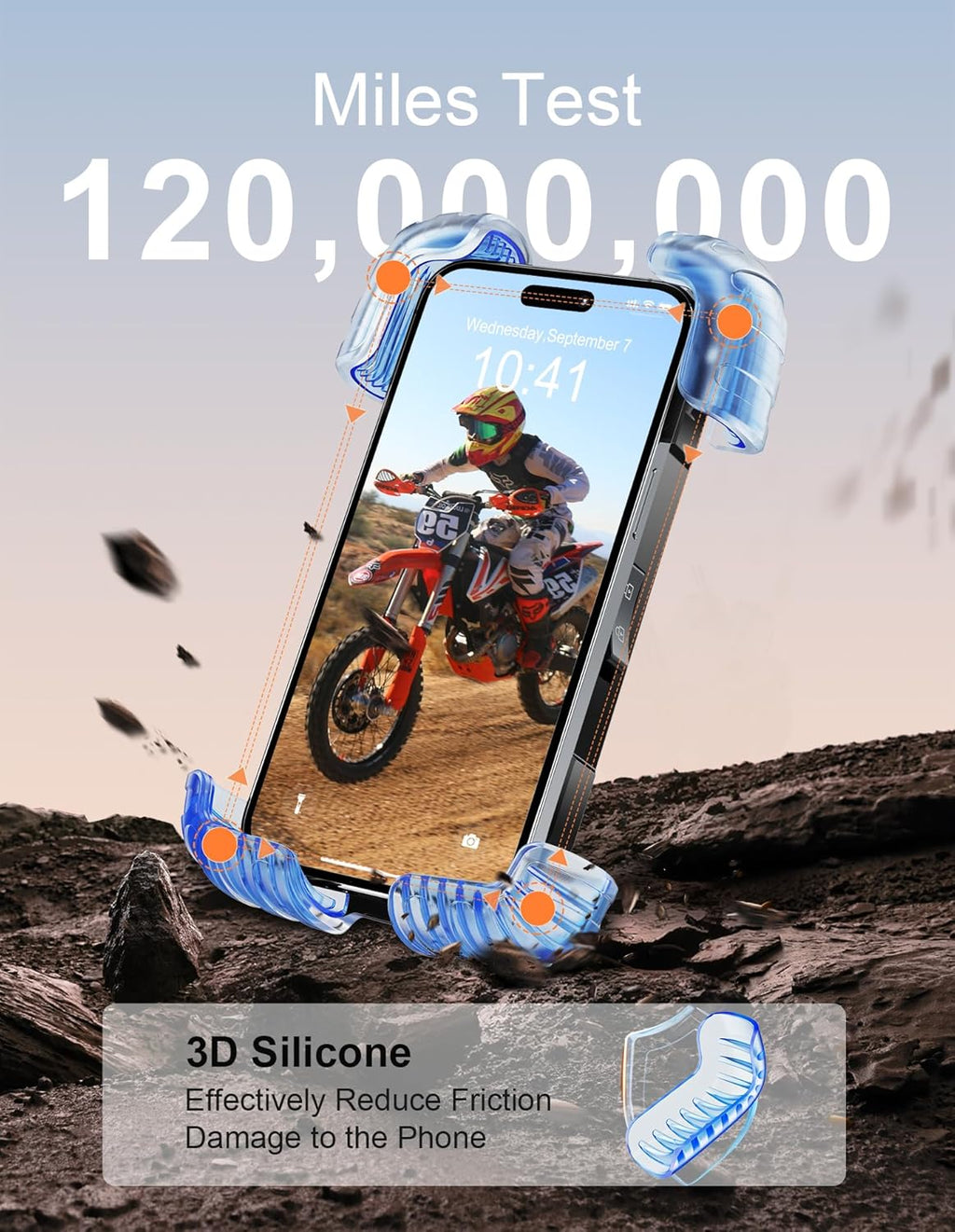 Motorcycle & Bike Phone Holder – Metal Arm Mount for iPhone & Android – 360° Rotation, Shockproof Grip – Fits 5.7–7.8" Phones