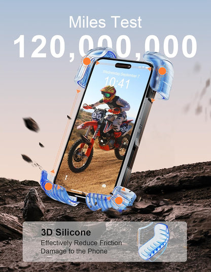 Motorcycle & Bike Phone Holder – Metal Arm Mount for iPhone & Android – 360° Rotation, Shockproof Grip – Fits 5.7–7.8" Phones