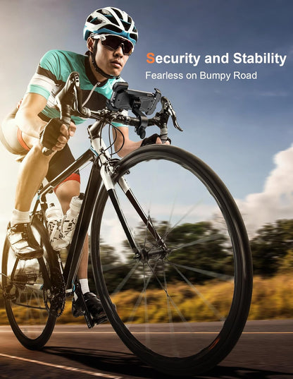 Motorcycle & Bike Phone Holder – Metal Arm Mount for iPhone & Android – 360° Rotation, Shockproof Grip – Fits 5.7–7.8" Phones