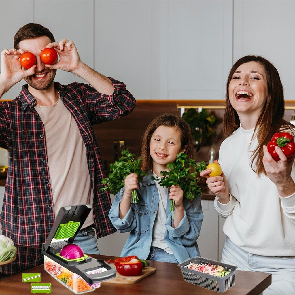 16-in-1 Vegetable Chopper & Manual Food Slicer – Multi-Blade Onion Cutter, Kitchen Gadget – Gray