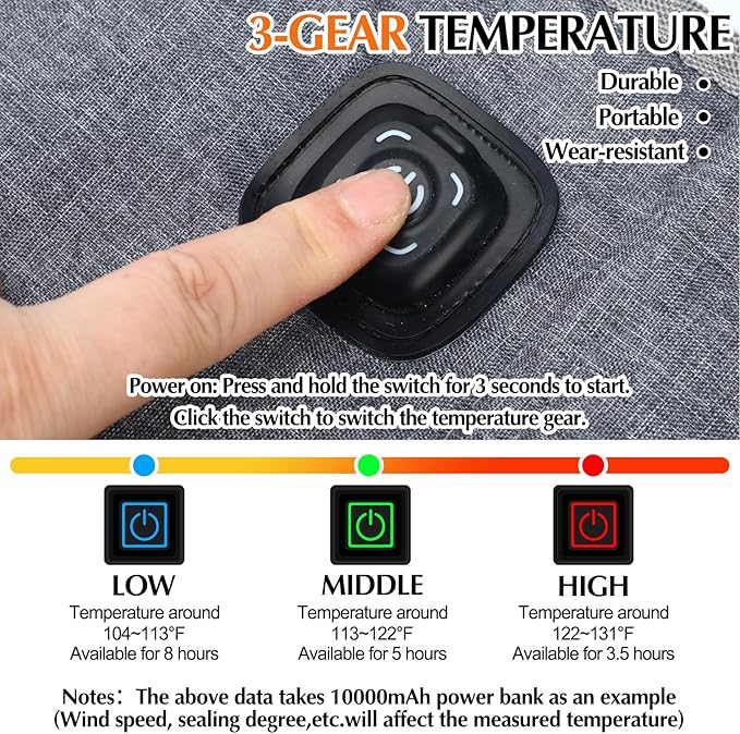 USB Portable Heated Seat Cushion – 3-Level Adjustable Heating – Gray