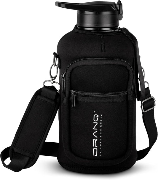 DRANQ 74oz Insulated Water Bottle with Sleeve – Half Gallon BPA-Free Jug