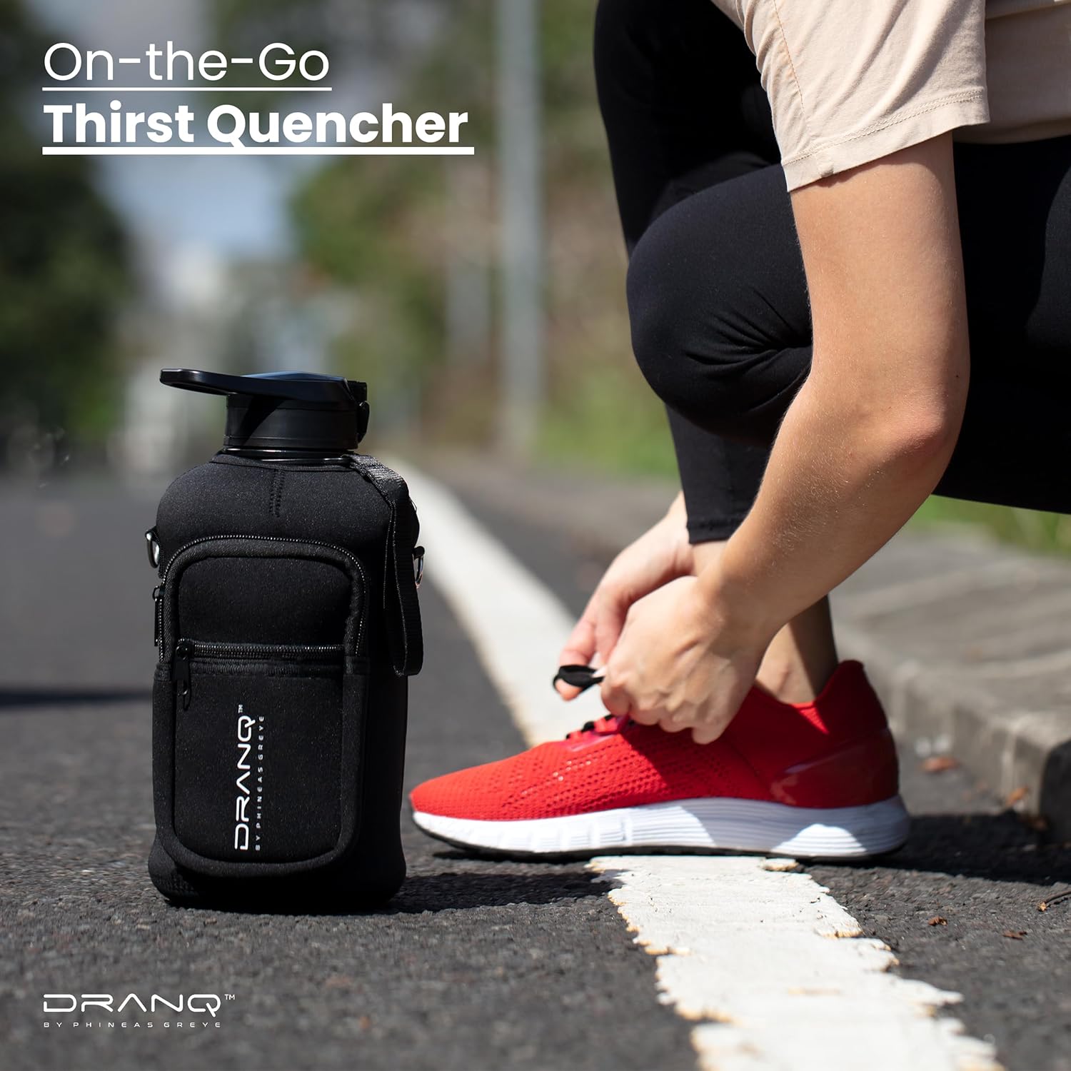 DRANQ 74oz Insulated Water Bottle with Sleeve – Half Gallon BPA-Free Jug