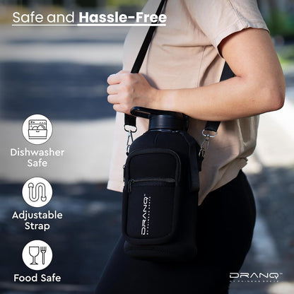 DRANQ 74oz Insulated Water Bottle with Sleeve – Half Gallon BPA-Free Jug