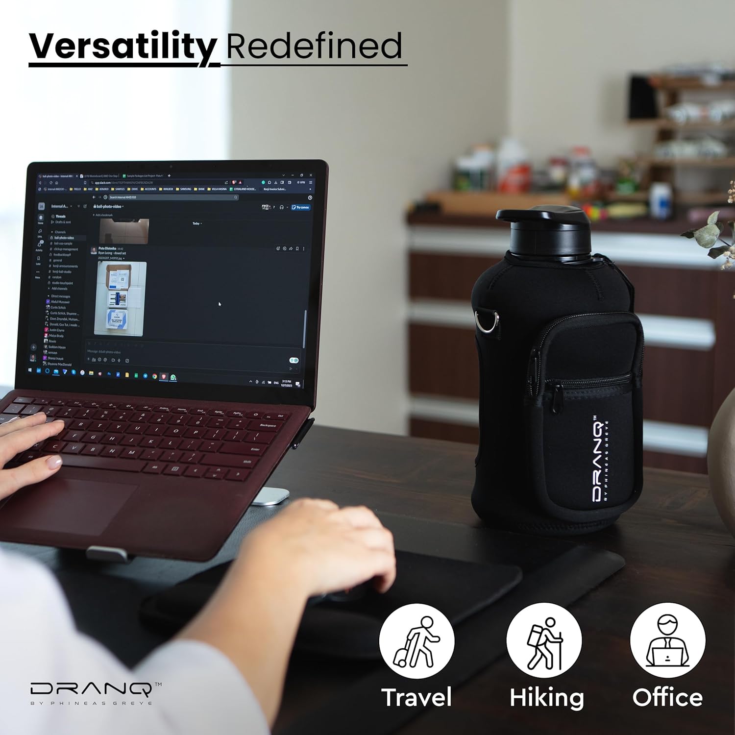 DRANQ 74oz Insulated Water Bottle with Sleeve – Half Gallon BPA-Free Jug