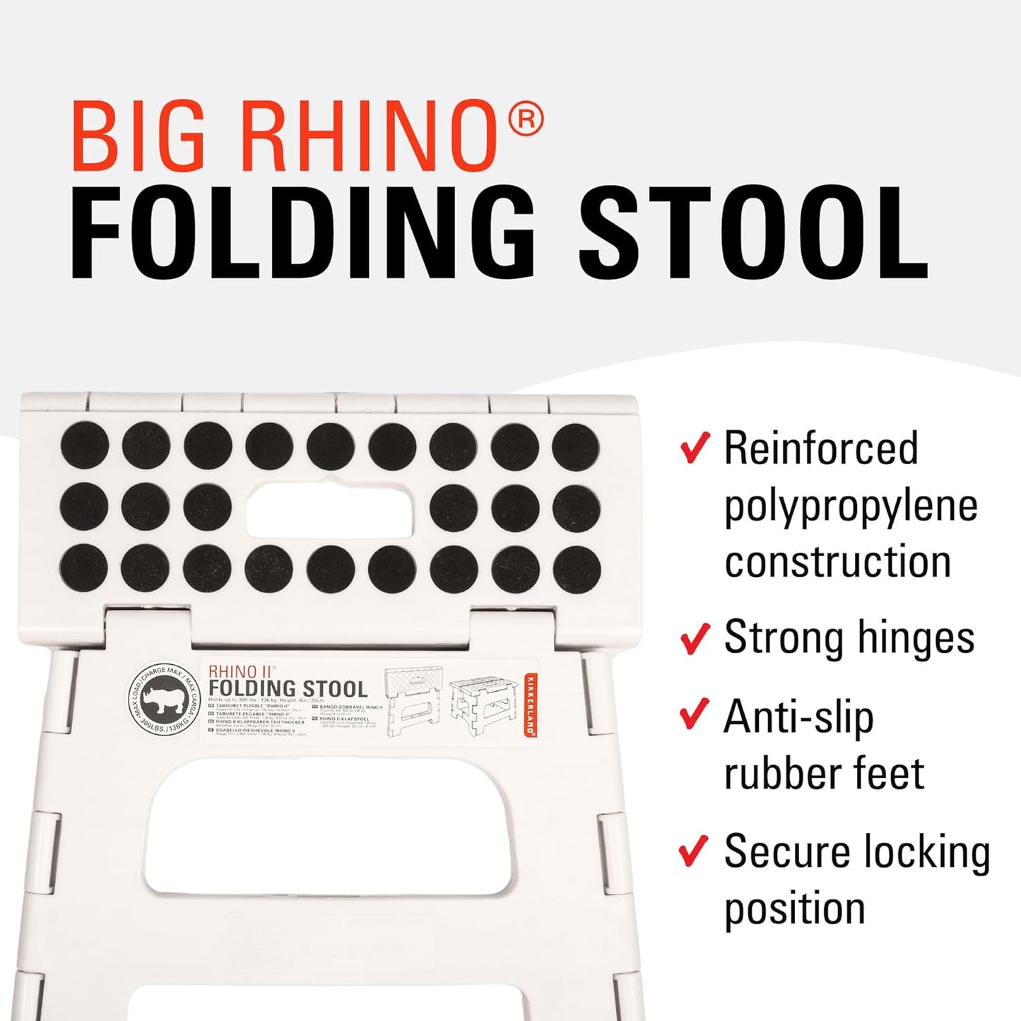 Kikkerland Rhino 8" Foldable Step Stool – 300 lb Capacity