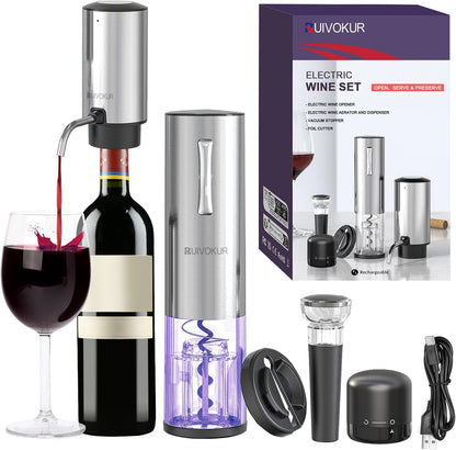 6-in-1 Electric Wine Opener Set – Rechargeable & Stainless Steel