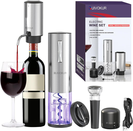 6-in-1 Electric Wine Opener Set – Rechargeable & Stainless Steel