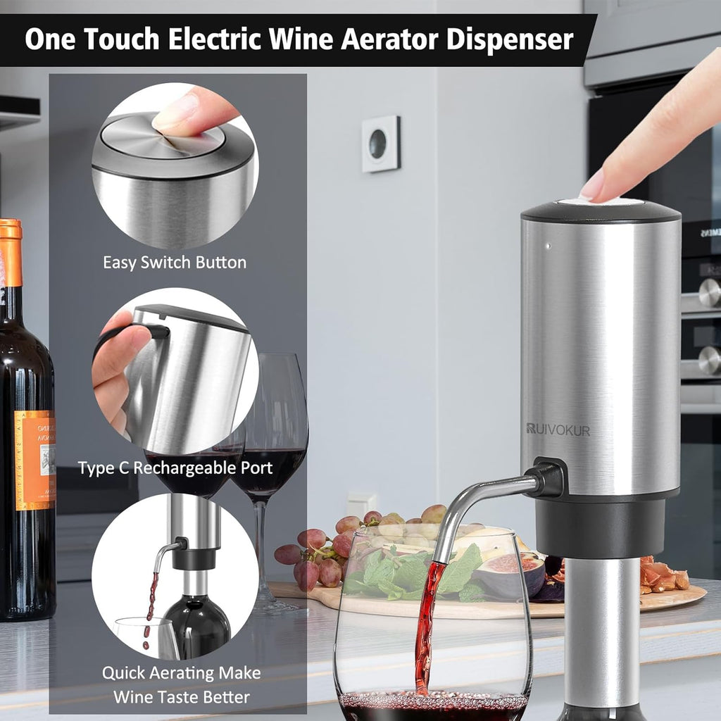 6-in-1 Electric Wine Opener Set – Rechargeable & Stainless Steel