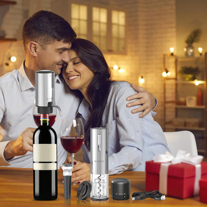 6-in-1 Electric Wine Opener Set – Rechargeable & Stainless Steel