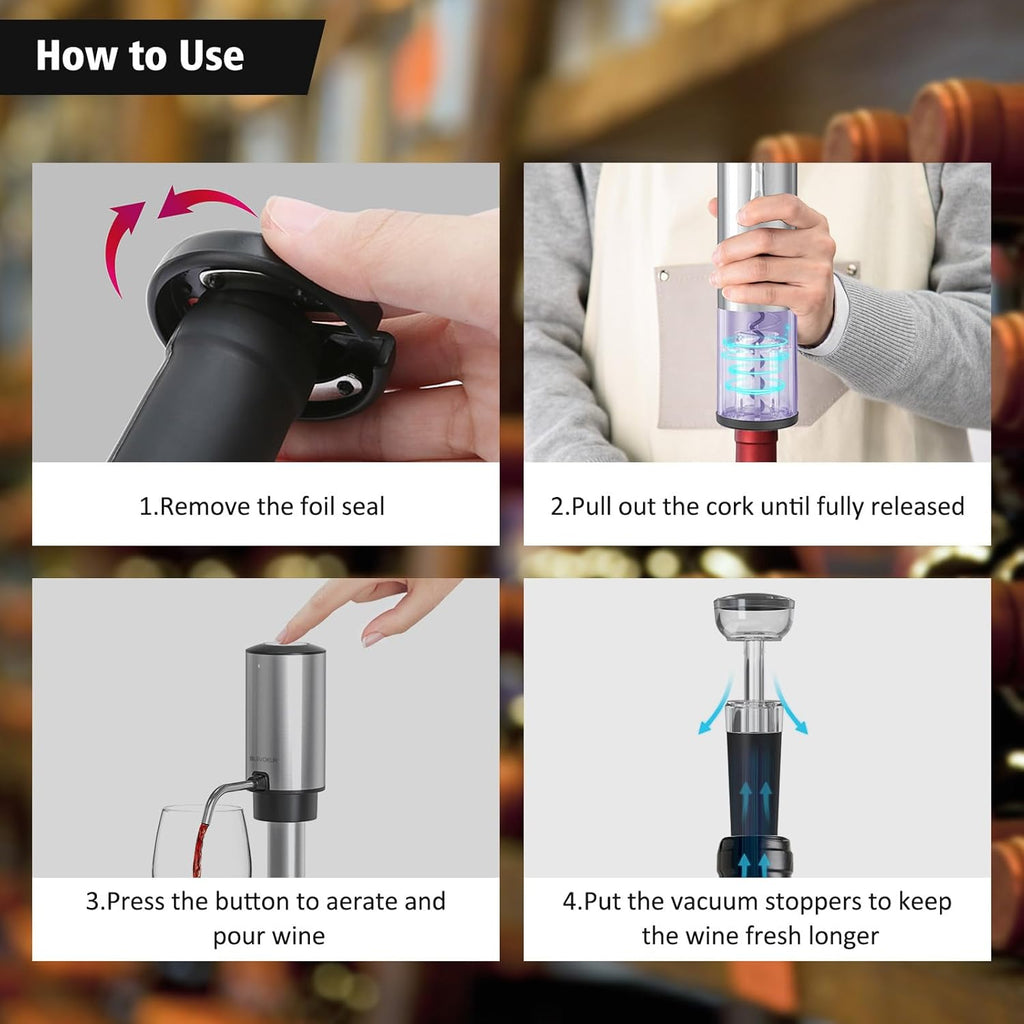 6-in-1 Electric Wine Opener Set – Rechargeable & Stainless Steel