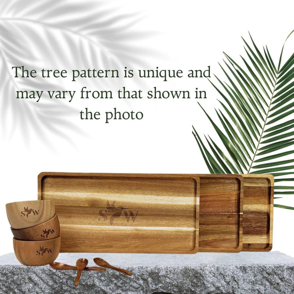 Acacia Wood Serving Tray Set – 3-Piece Eco-Friendly Gift