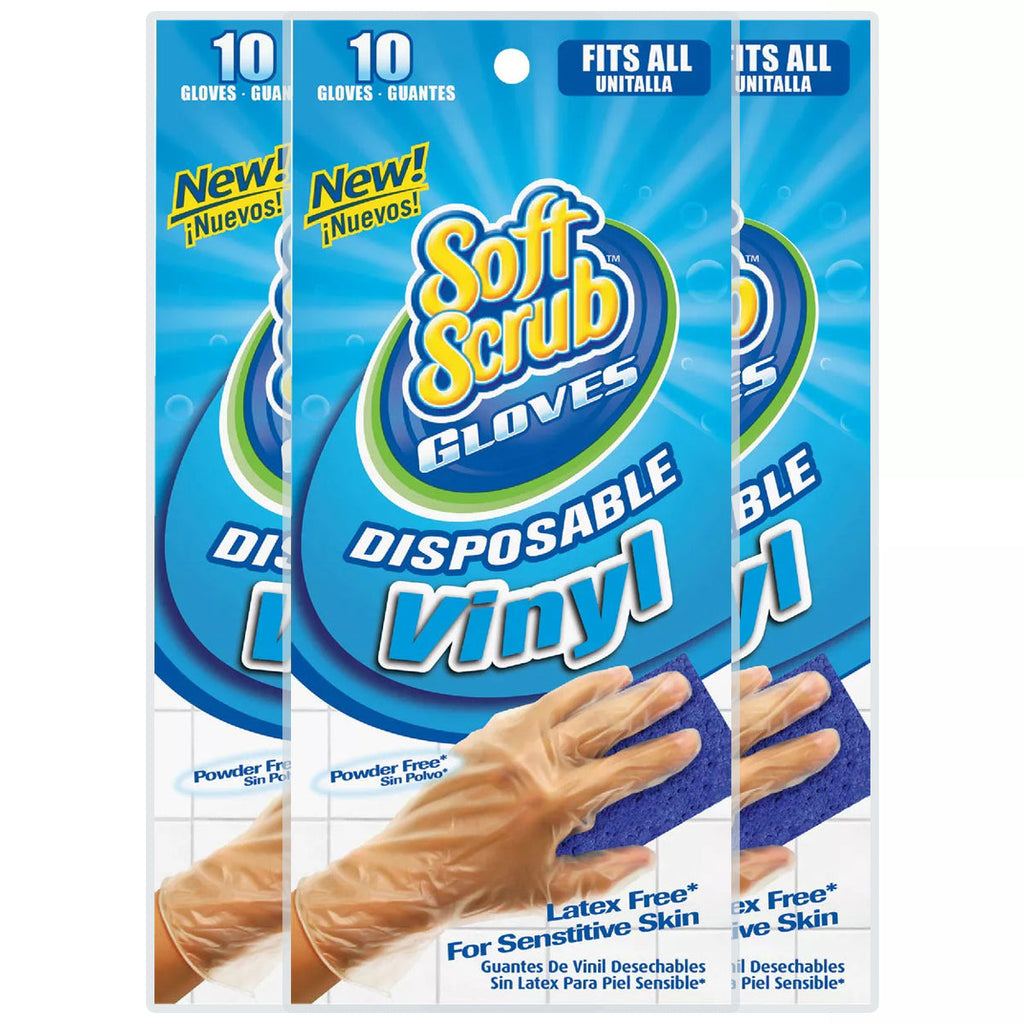 30pc Soft Scrub Disposable Vinyl Gloves - Powder-Free, One Size Fits All