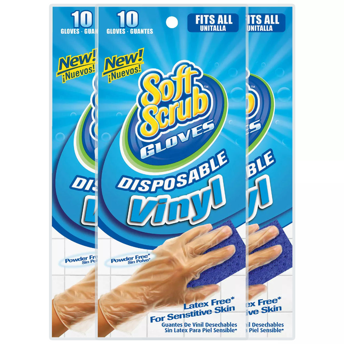 30pc Soft Scrub Disposable Vinyl Gloves - Powder-Free, One Size Fits All