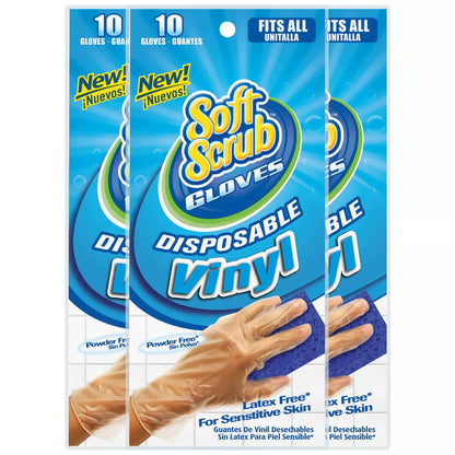 30pc Soft Scrub Disposable Vinyl Gloves - Powder-Free, One Size Fits All