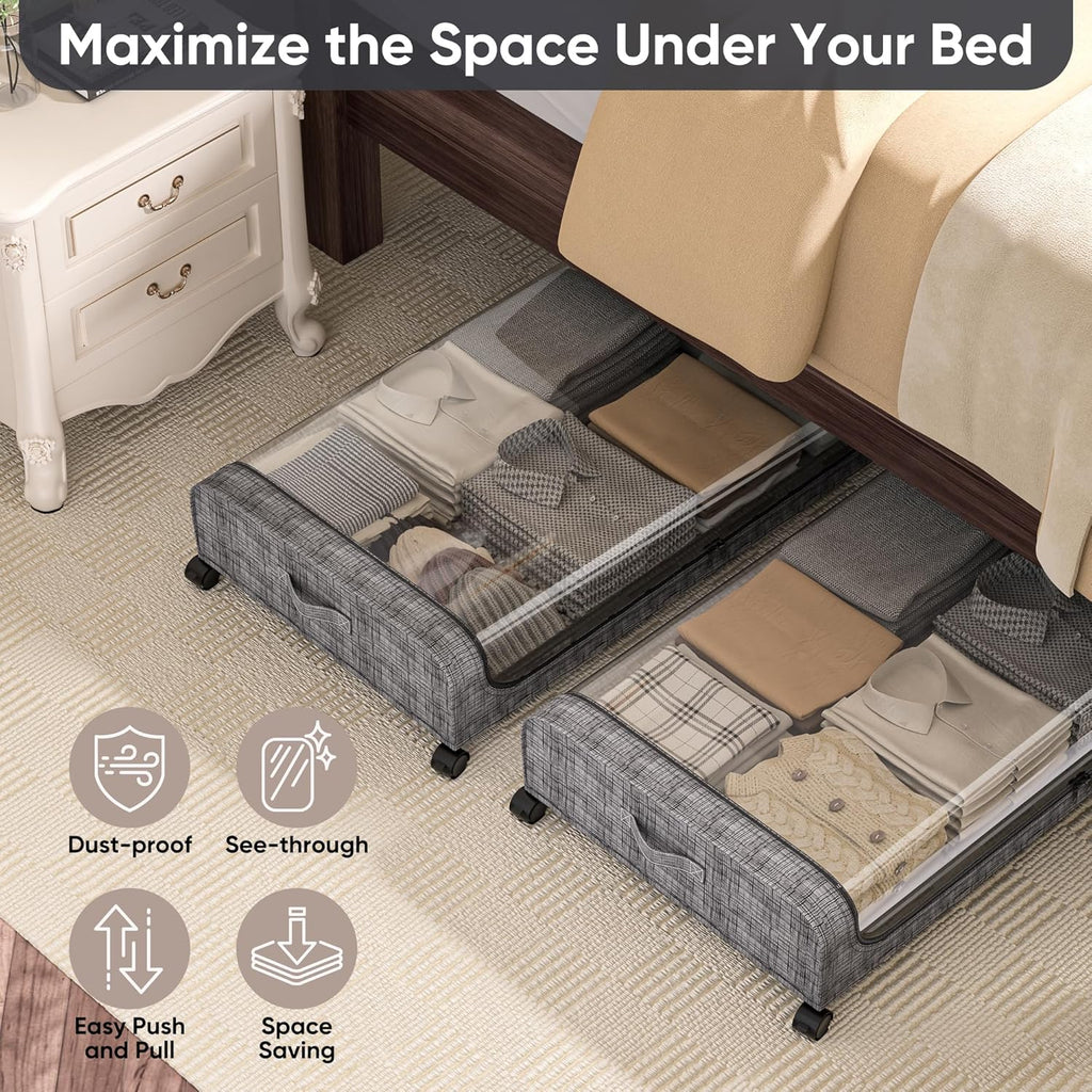 2pk Under Bed Storage with Wheels – 48L Capacity With Lid