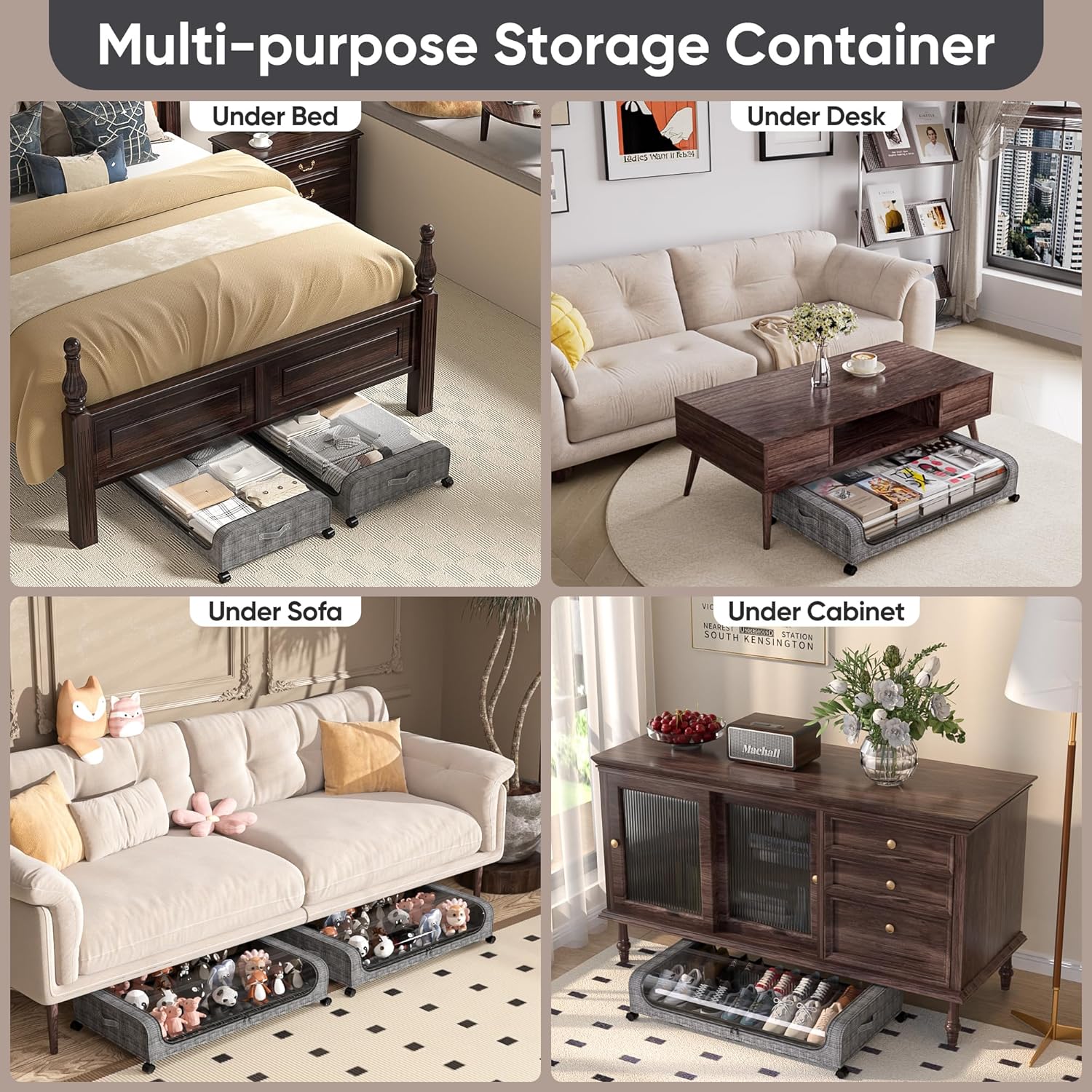 2pk Under Bed Storage with Wheels – 48L Capacity With Lid