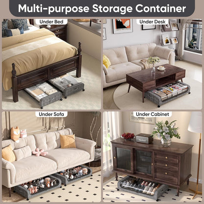 2pk Under Bed Storage with Wheels – 48L Capacity With Lid