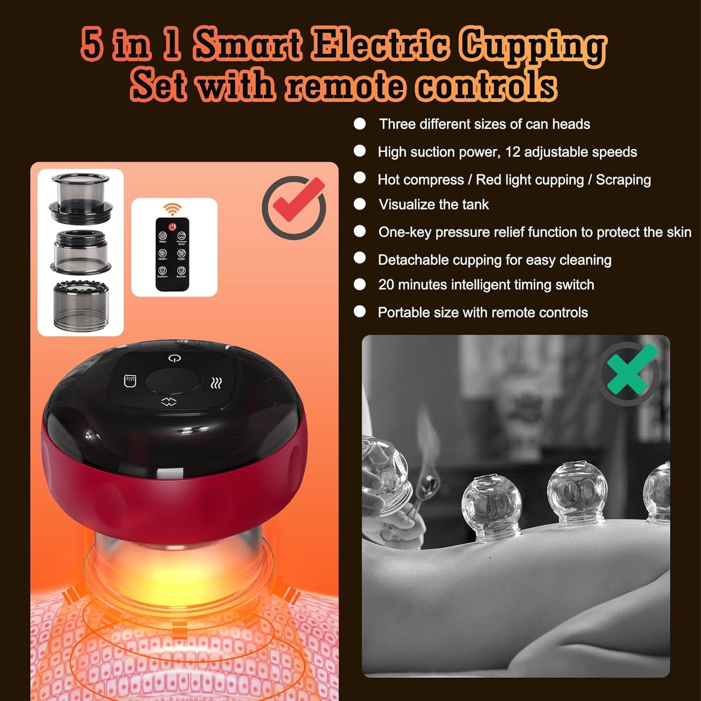 5-in-1 Electric Cupping Set with Red Light Therapy & Remote