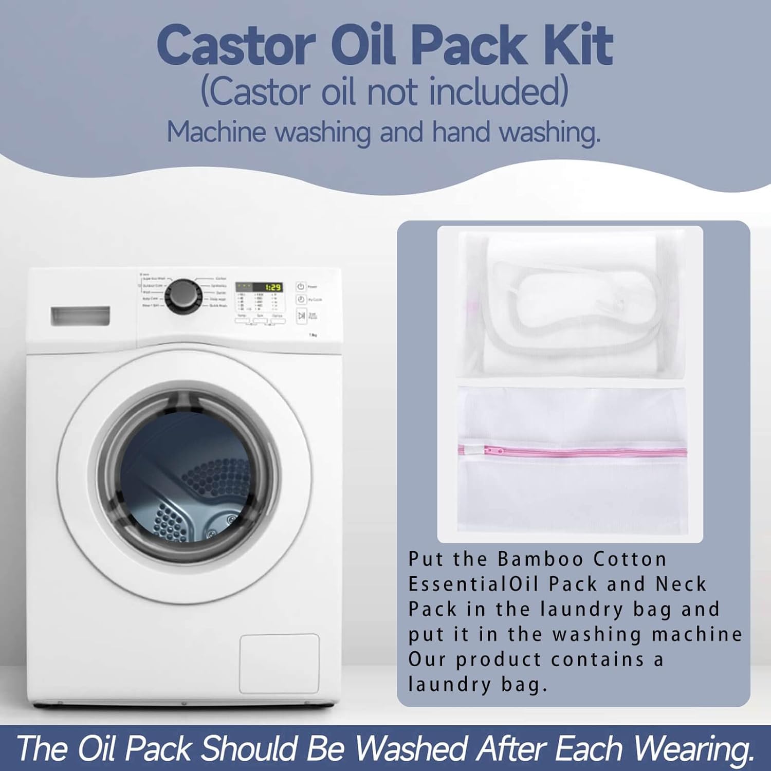 Castor Oil Pack Kit with Heating Pad – Waist & Neck Wrap for Pain Relief