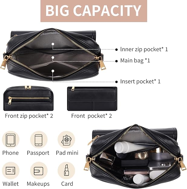 Vegan Leather Crossbody Bag for Women – Small Shoulder Purse with Adjustable Strap