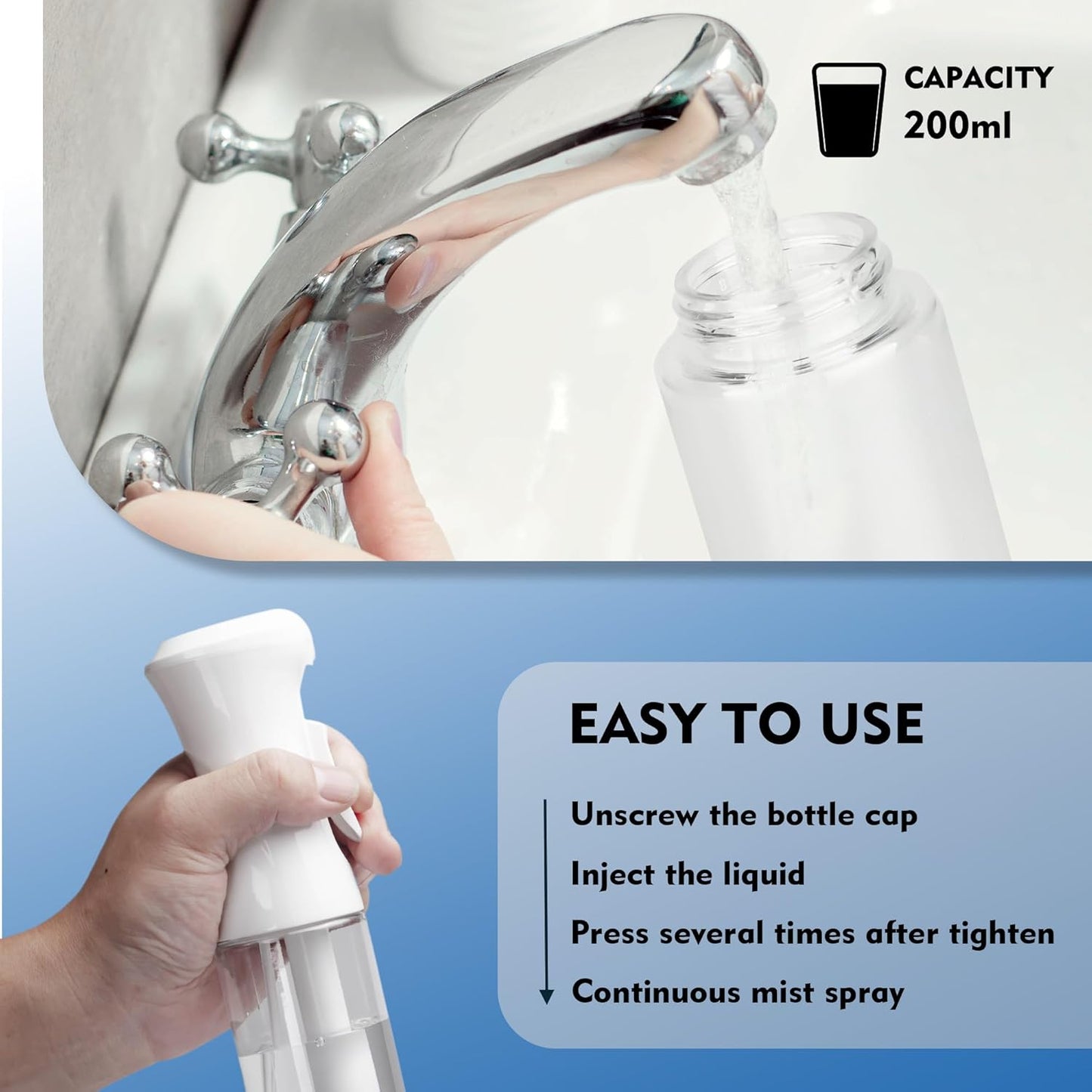 2pk Ultra-Fine Continuous Mist Spray Bottle – Leak-Proof, BPA-Free, 10oz