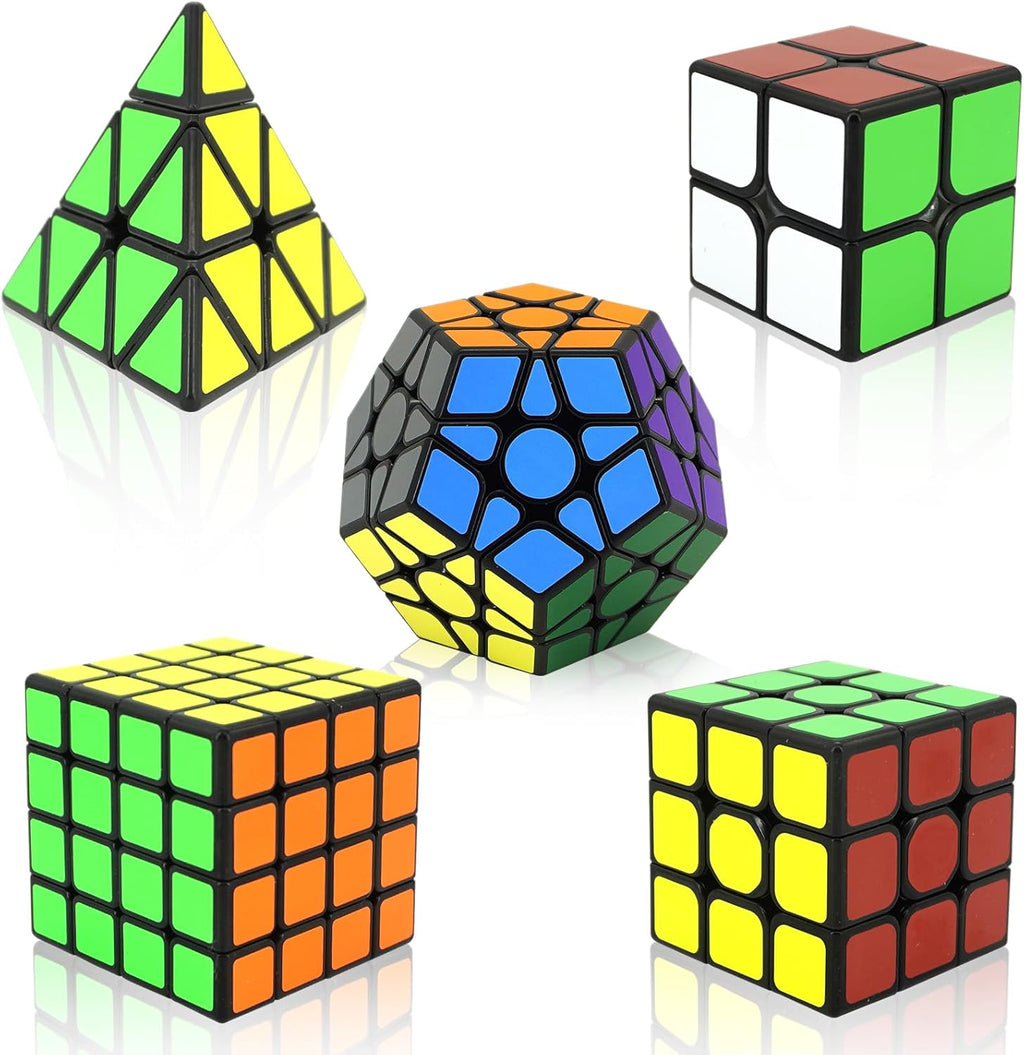5-in-1 Speed Cube Puzzle Set – 2x2, 3x3, 4x4, Pyramid, Megaminx