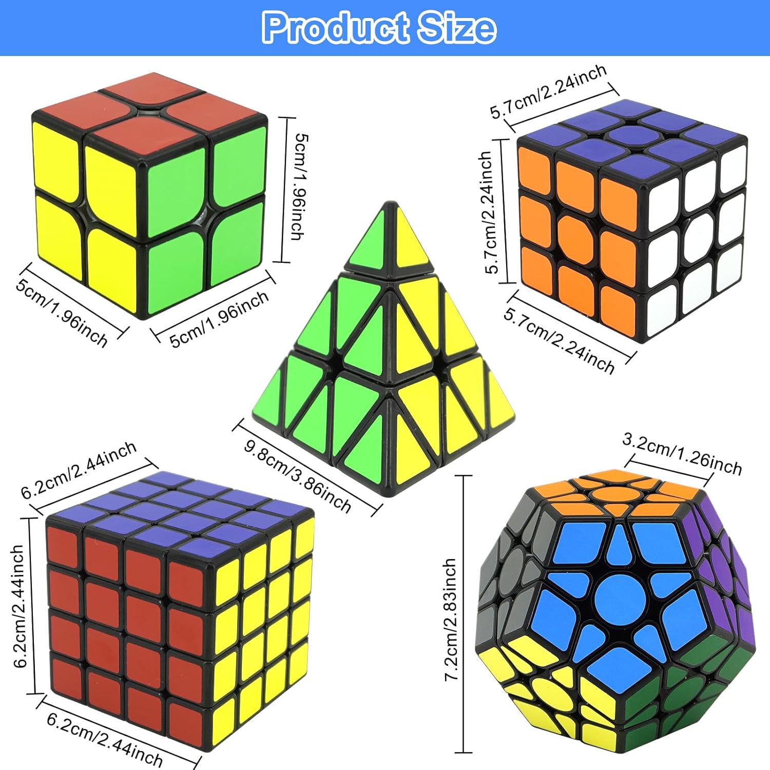 5-in-1 Speed Cube Puzzle Set – 2x2, 3x3, 4x4, Pyramid, Megaminx