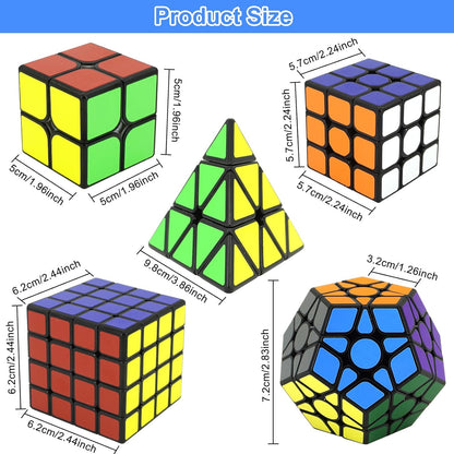 5-in-1 Speed Cube Puzzle Set – 2x2, 3x3, 4x4, Pyramid, Megaminx