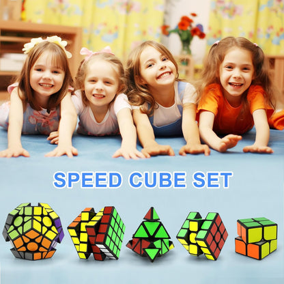 5-in-1 Speed Cube Puzzle Set – 2x2, 3x3, 4x4, Pyramid, Megaminx