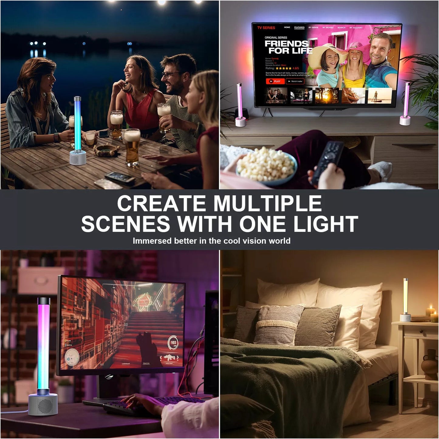 Set of 2 Bluetooth LED Light Bar with Speaker – Sync Music Reactive Ambience Lights