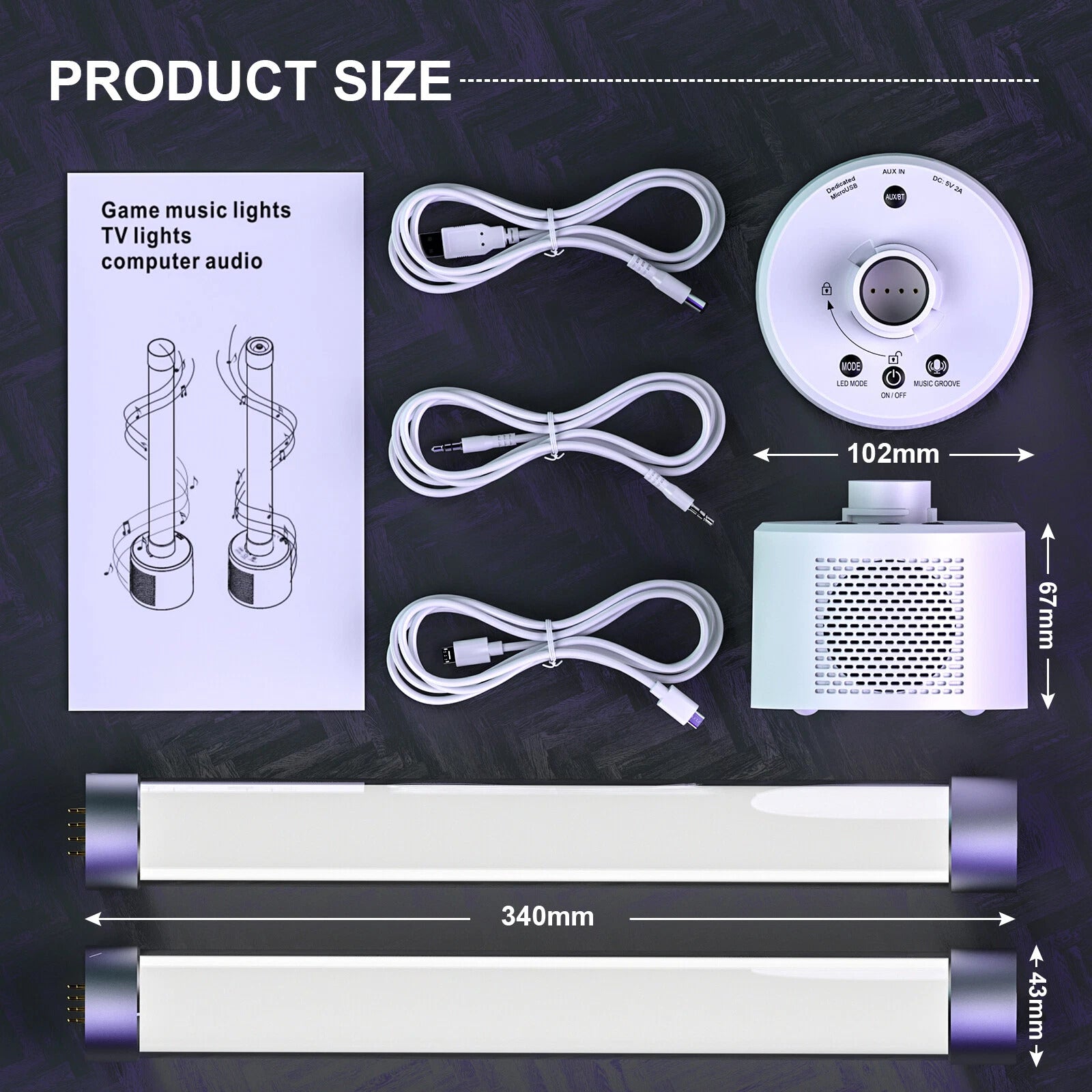 Set of 2 Bluetooth LED Light Bar with Speaker – Sync Music Reactive Ambience Lights