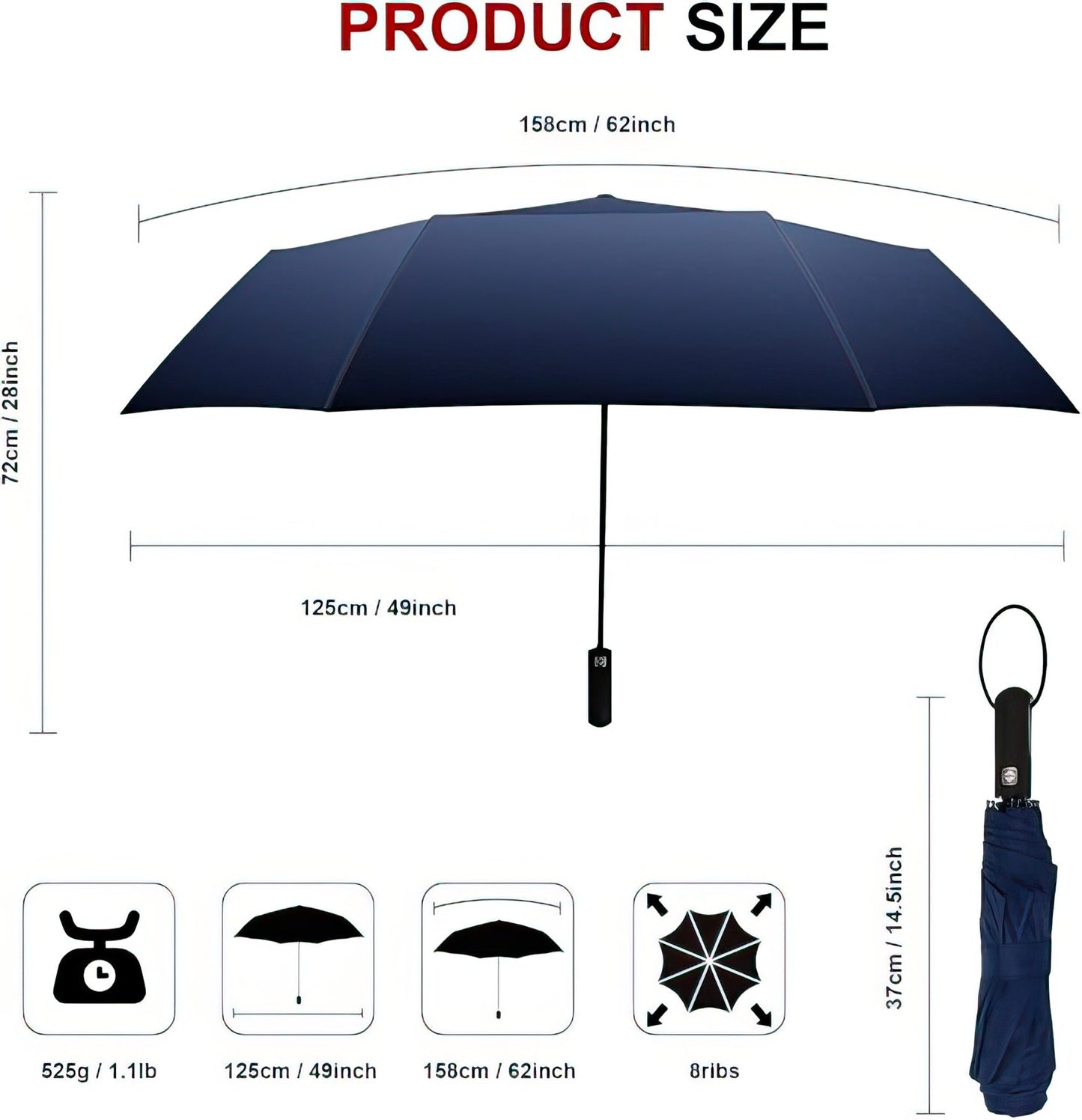 2pk 62” Windproof Golf Umbrella – Auto Open, Double Canopy, Extra Large Coverage