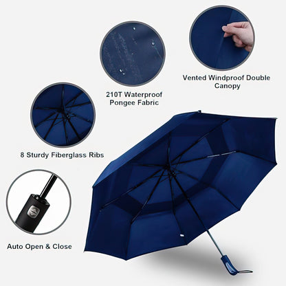 2pk 62” Windproof Golf Umbrella – Auto Open, Double Canopy, Extra Large Coverage