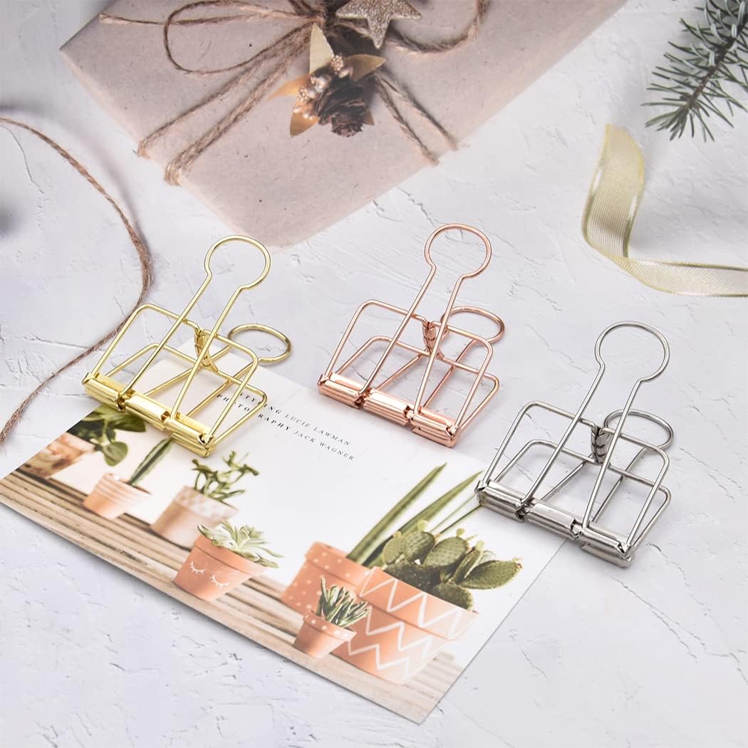 50pk Gold Large Binder Clips – 30mm Metal Paper Clamps for Office, School & Crafts