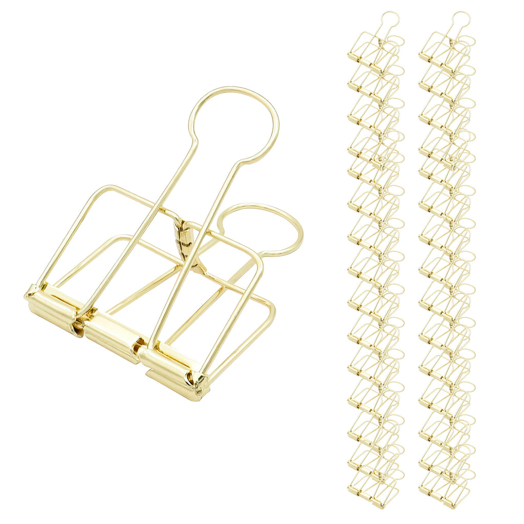 50pk Gold Large Binder Clips – 30mm Metal Paper Clamps for Office, School & Crafts