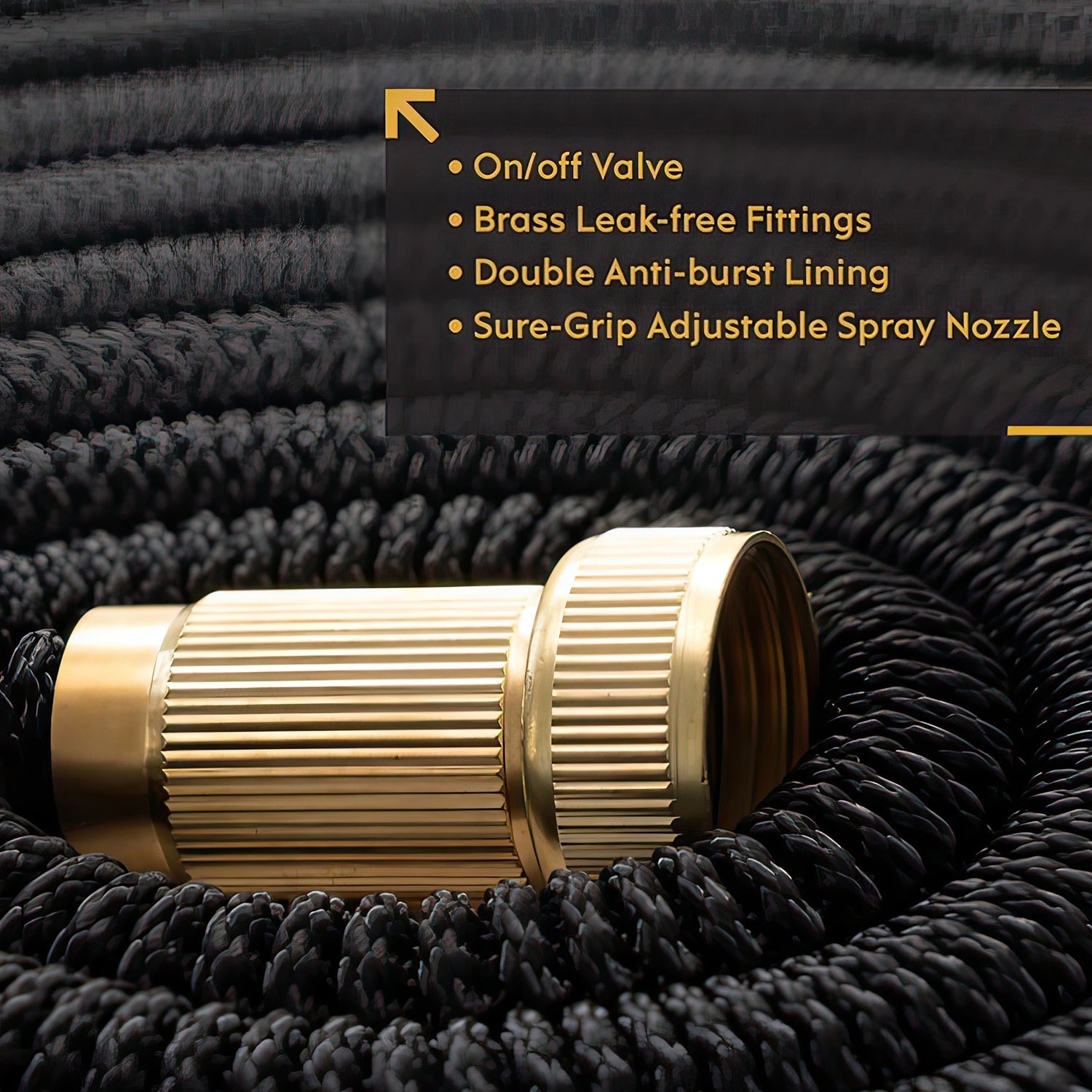 50ft Expandable Garden Hose with Brass Fittings & 5-Pattern Nozzle – Tangle-Free Design