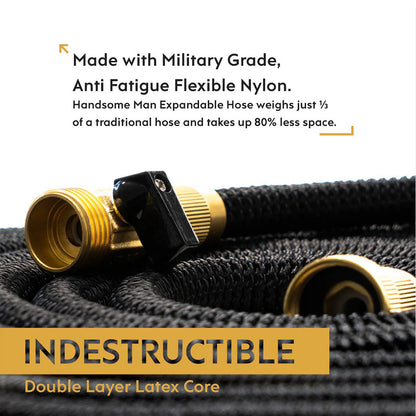 50ft Expandable Garden Hose with Brass Fittings & 5-Pattern Nozzle – Tangle-Free Design