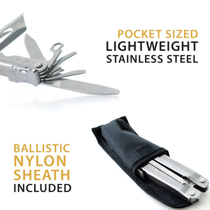 Pocket-Sized 12-in-1 Stainless Steel Multitool with Belt Pouch