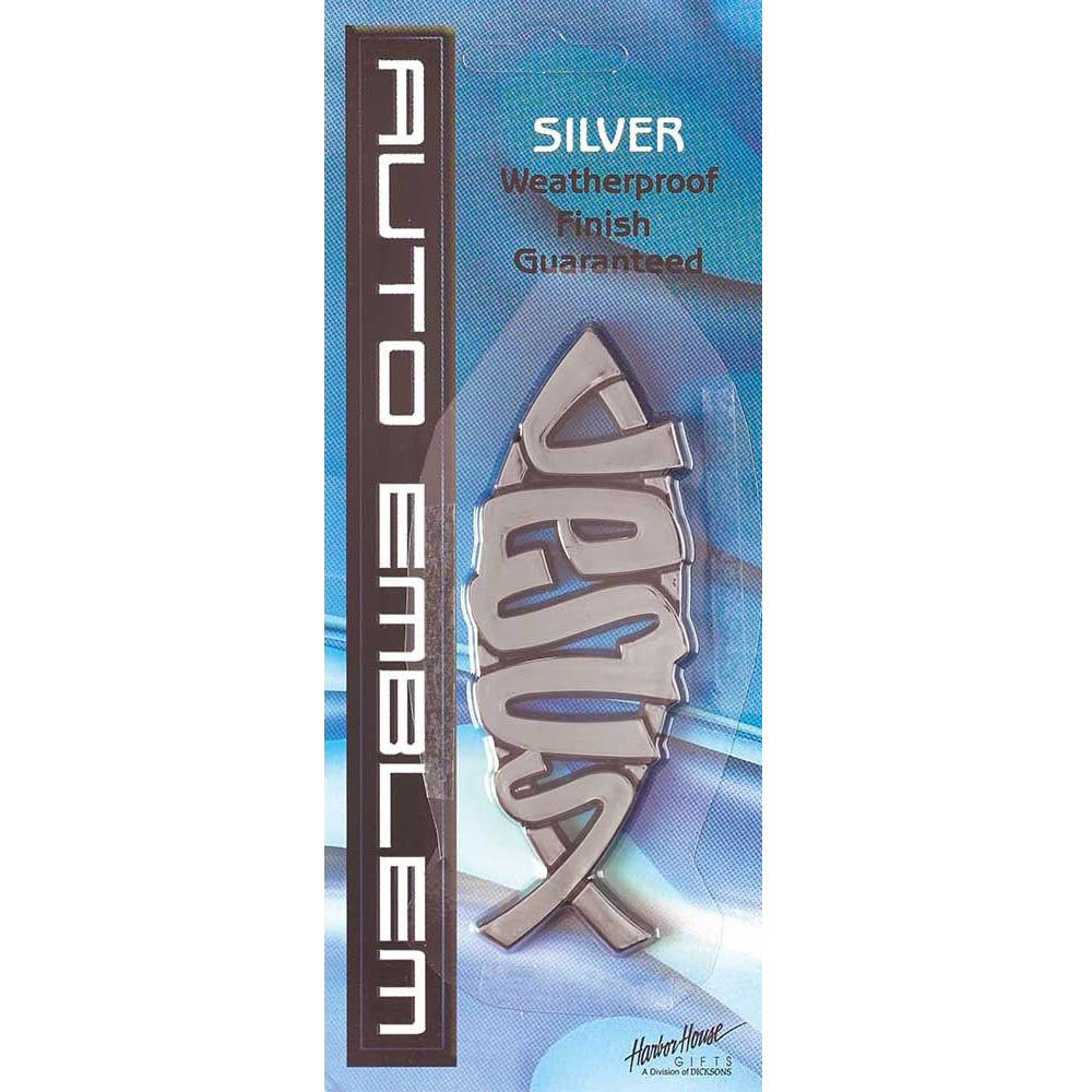 Jesus Script Fish Car Emblem – Silver Weatherproof Ichthus Auto Badge