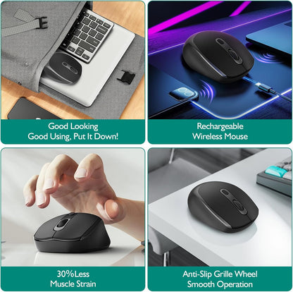 Rechargeable Bluetooth Wireless Mouse – Silent, Compact, Dual Mode