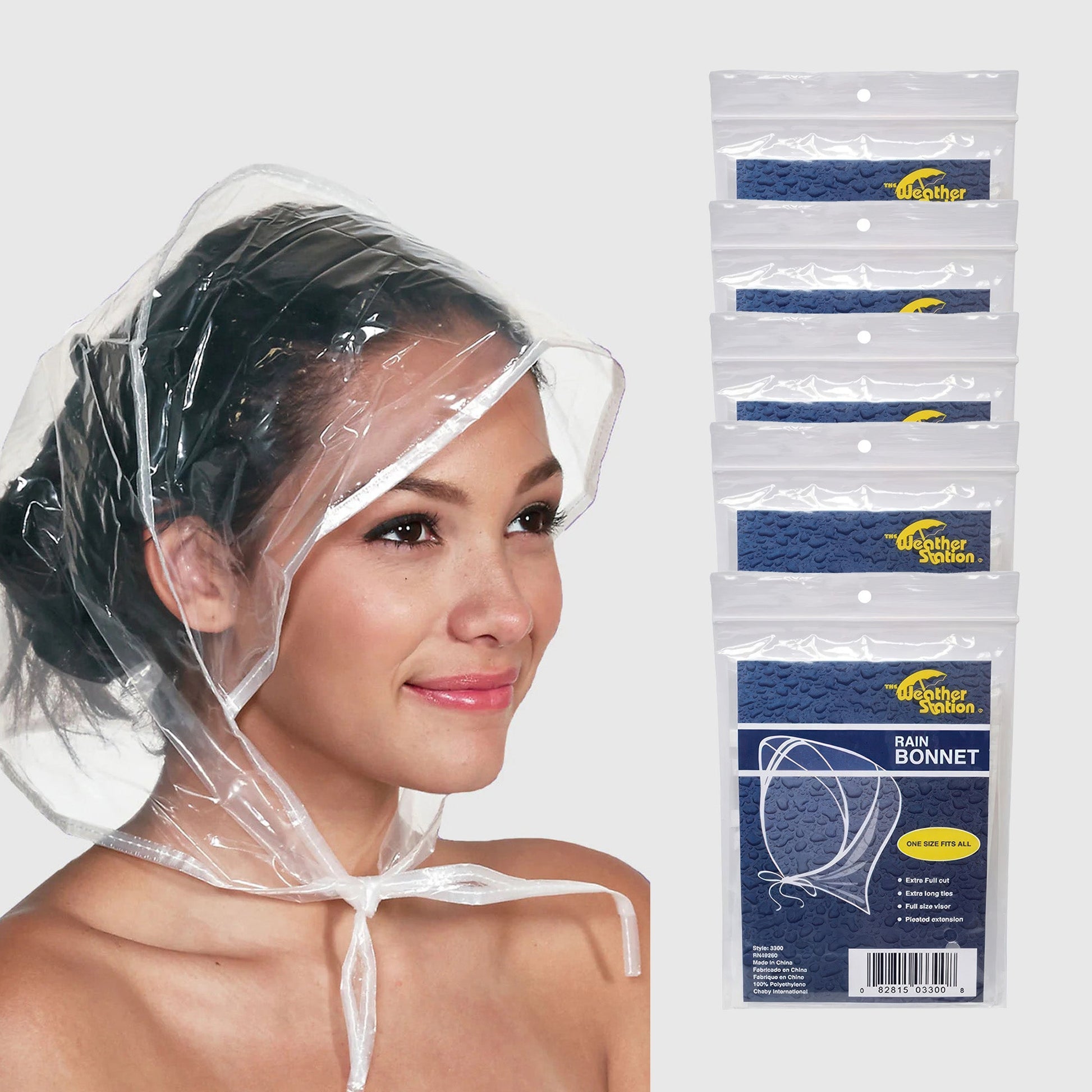 Weather Station Rain Bonnet Hat – One Size Fits All Waterproof Hair Protector - 5 Pack