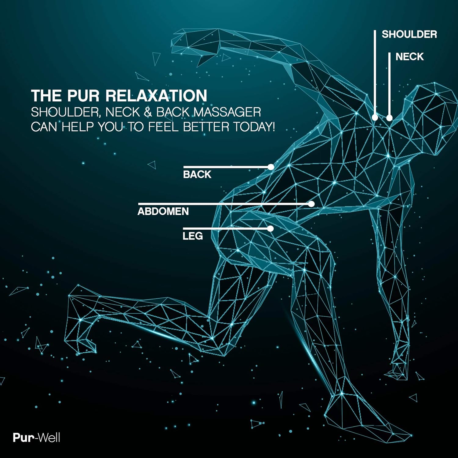 Pur Relaxation Shiatsu Neck, Shoulder & Back Massager with Heat - Use In Home or Car