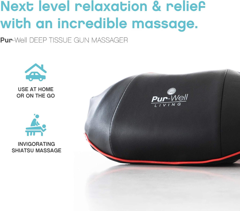 Pur Relaxation Shiatsu Neck, Shoulder & Back Massager with Heat - Use In Home or Car