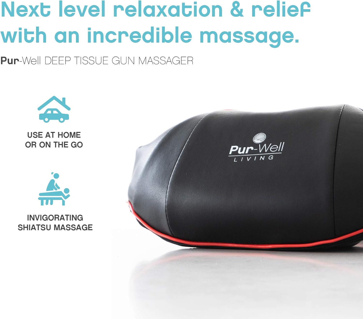 Pur Relaxation Shiatsu Neck, Shoulder & Back Massager with Heat - Use In Home or Car