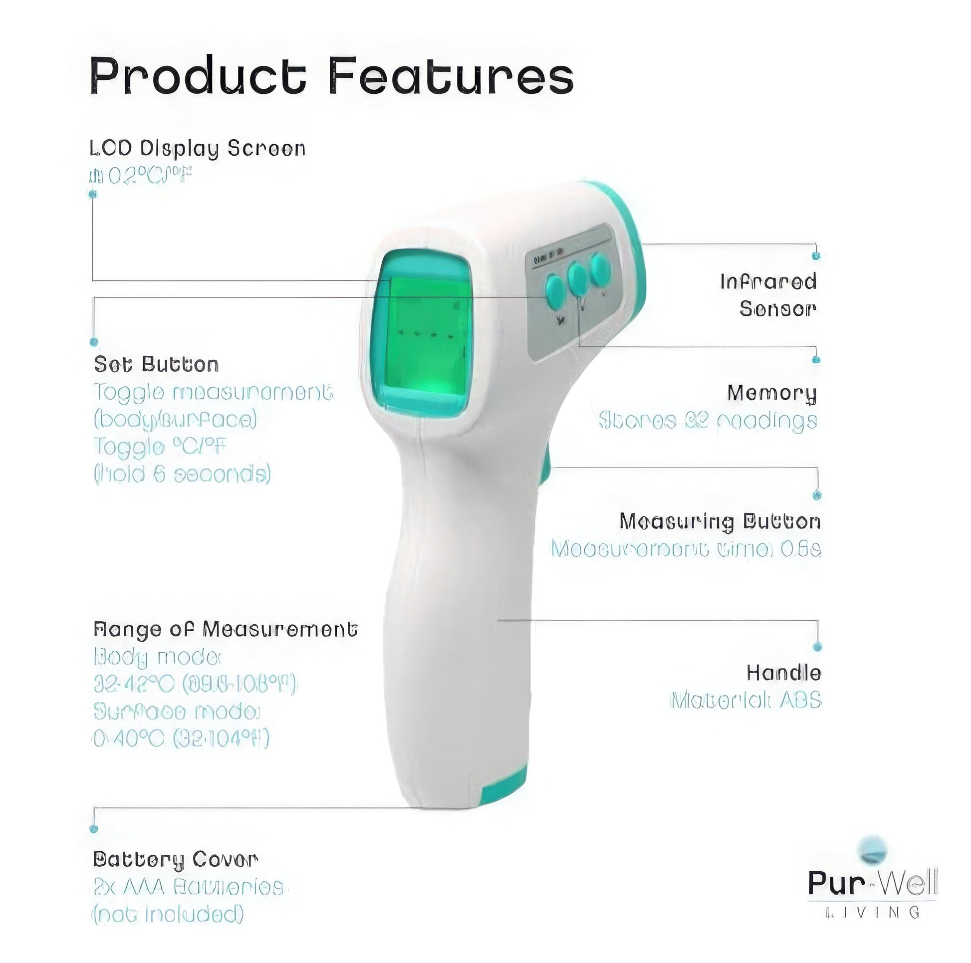 Pur-Well Infrared Forehead Thermometer – No-Touch Digital Reader
